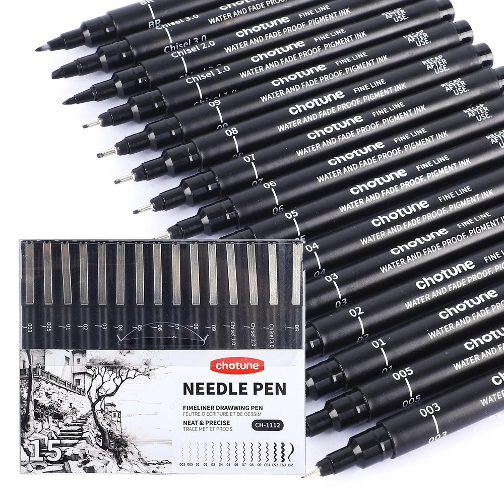 Copic Marker Sketch - Zwarte micropennen, 15 maten, waterdichte archiefinkt,