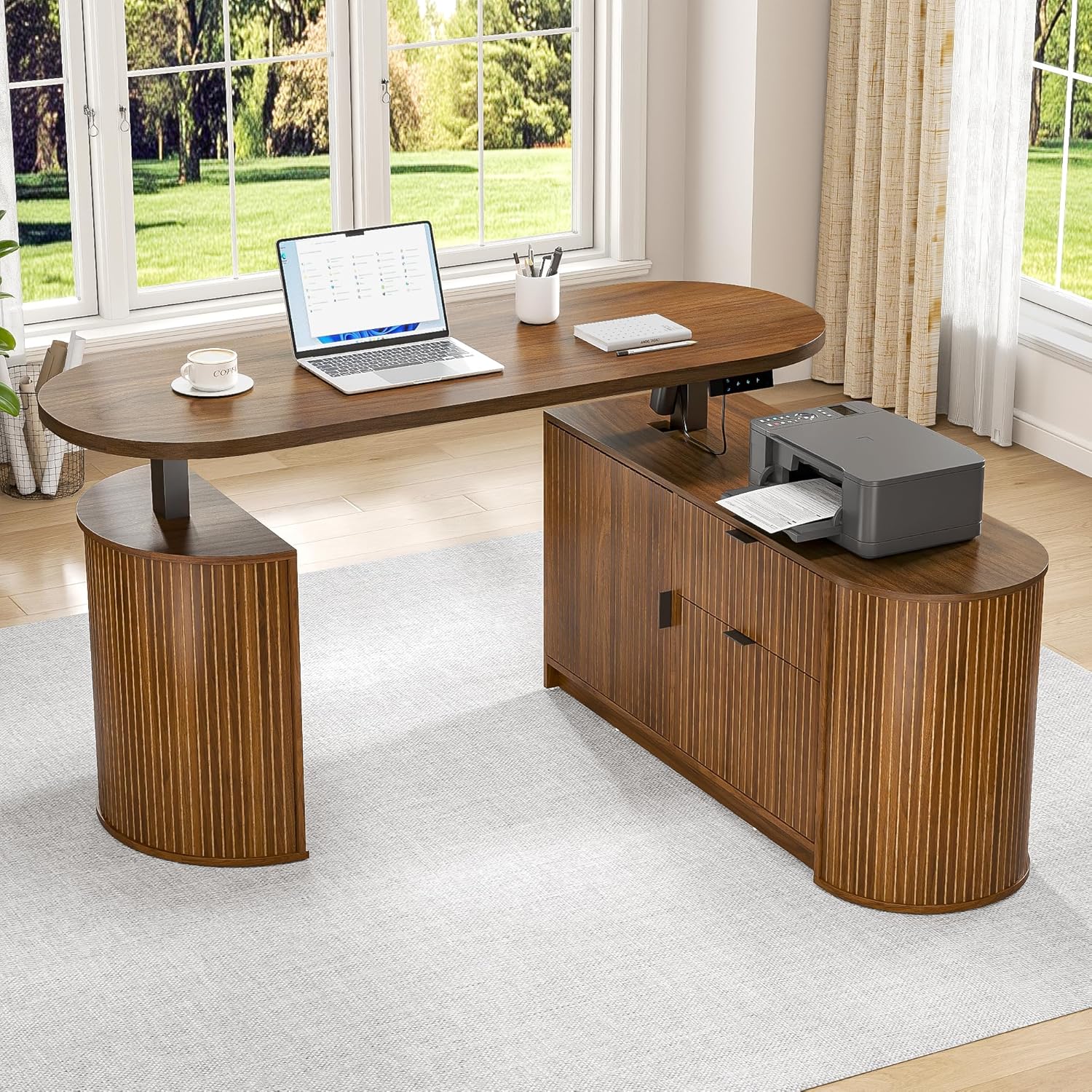 Standing Desk Electric - Mid-century modern elektrisch L-vormig sta-bureau, 59