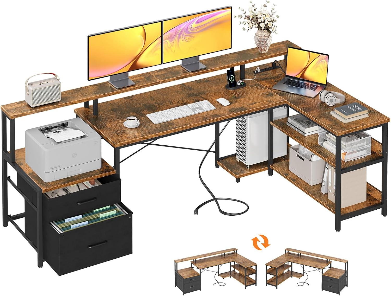 Home Office Work Table - ODK 75 inch L-vormig bureau met