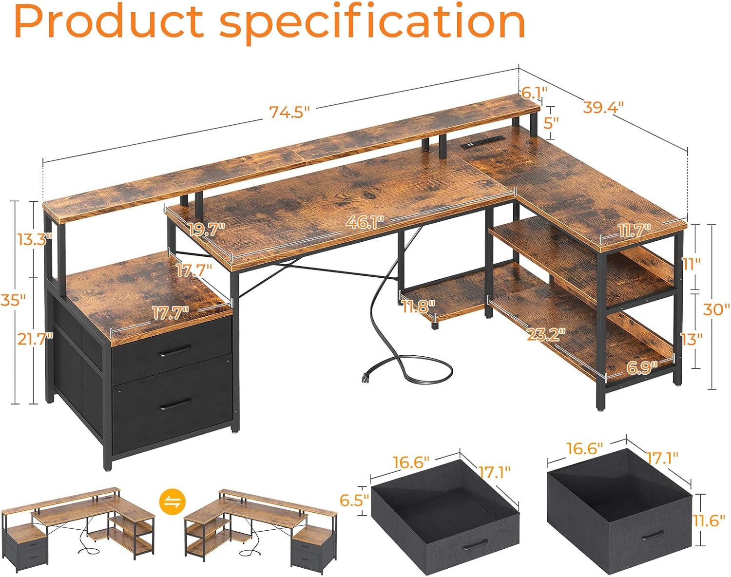 ODK 75 inch L-vormig bureau me - Home Office Work Table recensie en prijs